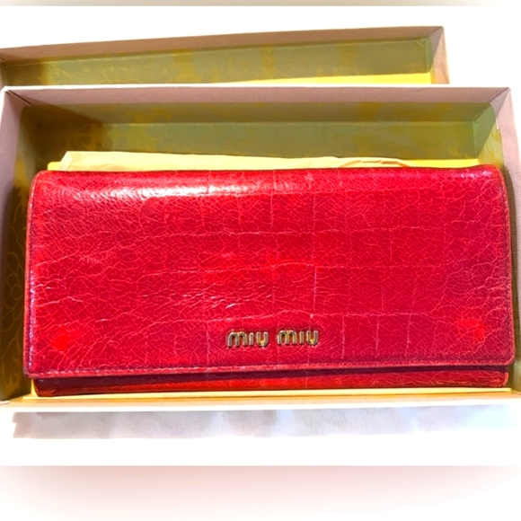 Miu Miu Handbags - MIU MIU Croc Embossed Leather Bifold Long Wallet with Box